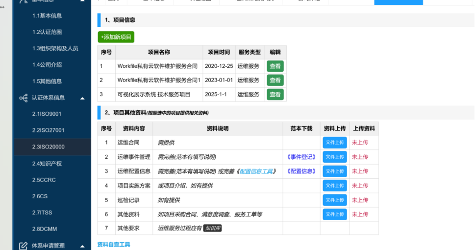WEB端IT项目信息登记界面